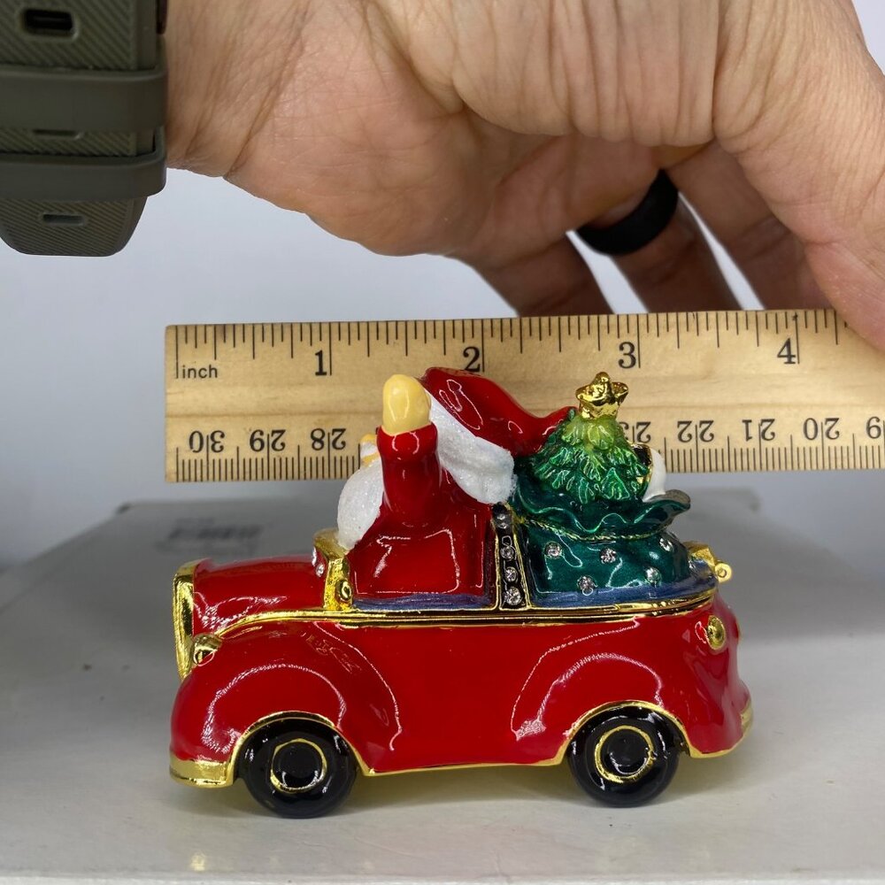 Santa enameled luxury red car bejeweled crystals trinket collectible box - Picture 10 of 11